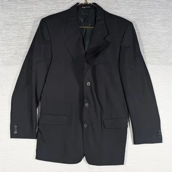Yves Saint Laurent YSL Suit Blazer 44R Black Worsted Wool Made in Canada VTG - Picture 1 of 10